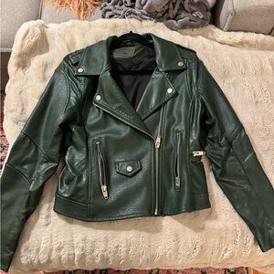Green Faux Leather Biker Jacket